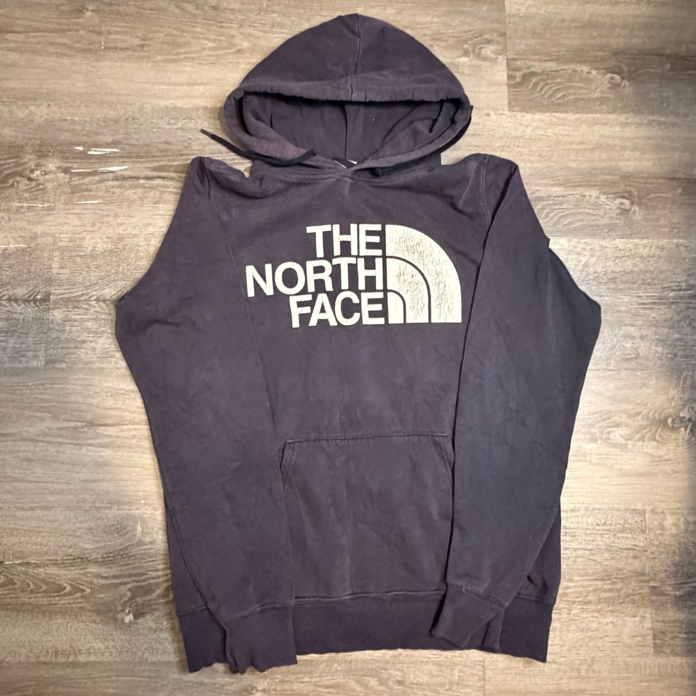 The North Face Mens Small Hoodie Faded Navy Blue Graphic Logo Sweatshirt